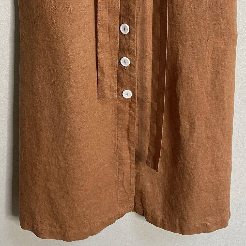 Quince Terracotta 100% European Linen Button Front Belted Midi Dress Size XS - Picture 8 of 14